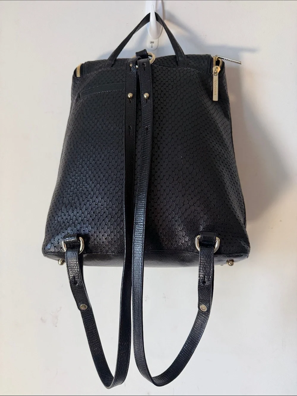 Brahmin Black Textured One Of A Kind Vintage Backpack with Gold Hardware